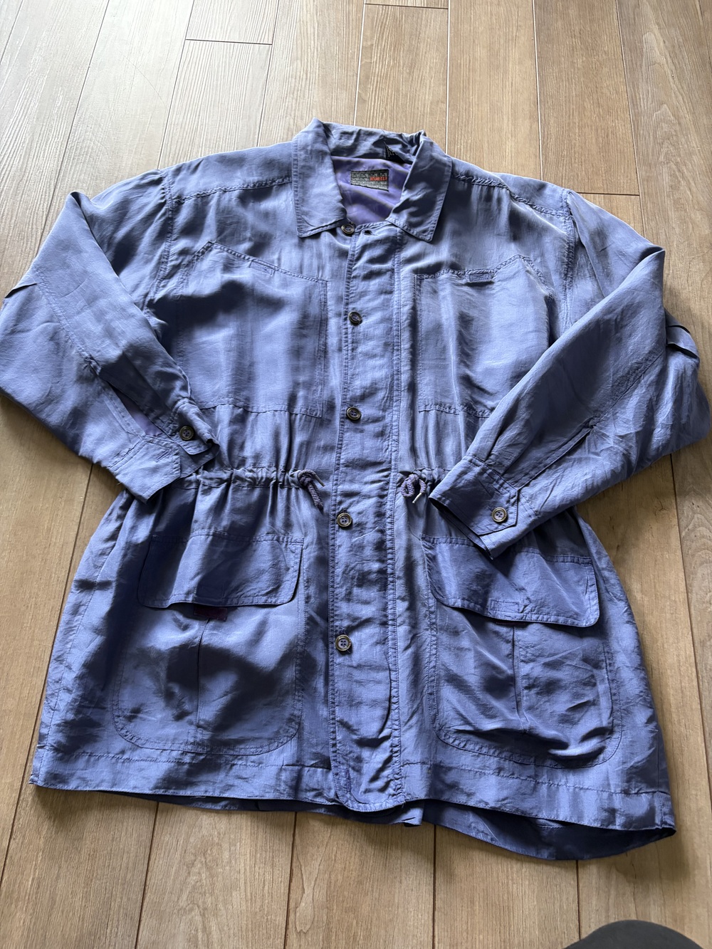 Mureli Women's Blue Silk Utility Jacket Size M Vintage 90s Cinch Waist Coat